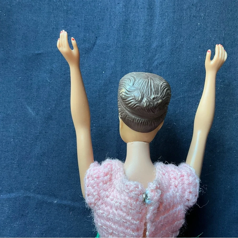 Vintage 1960s Barbie Doll in Homemade Pink Crochet Dress No Wigs Japan Foot